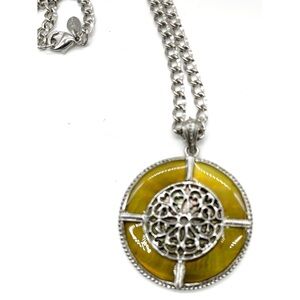 SIGNED 2028 18" silver tone metal Amber Colored Raisin Pendant Necklace